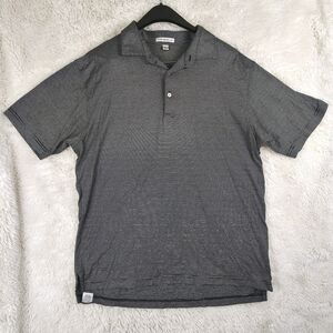 Peter Millar Men's 100% Cotton Golf Polo - Black & White Striped - Size L